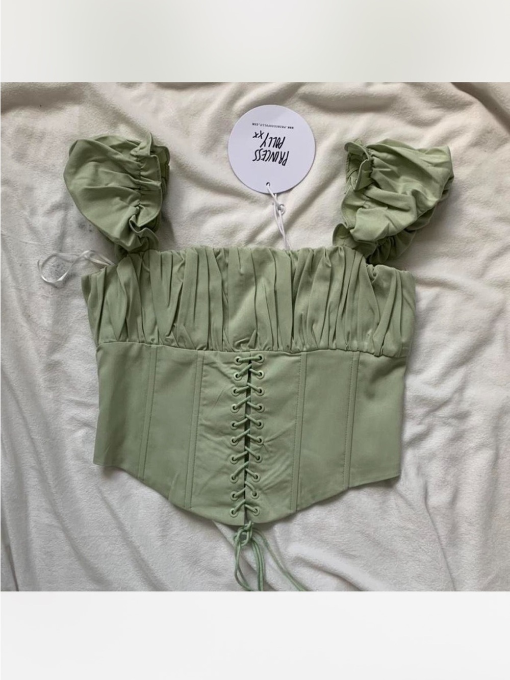 Princess Polly Light Sage Green Lace-Up Corset Crop Top